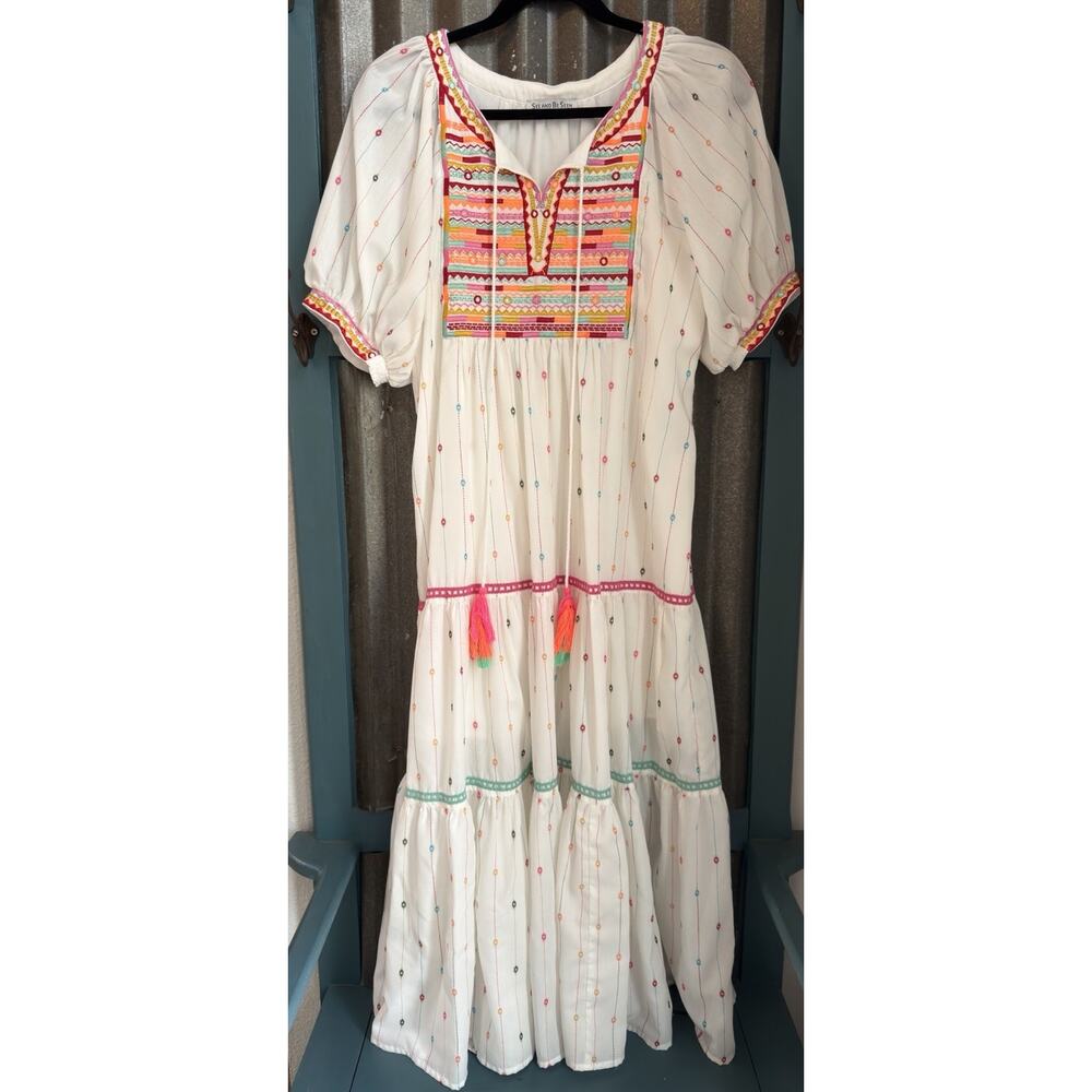 See and Be Seen Bohemian Embroidered Maxi Dress Small Spring Summer Vacation
